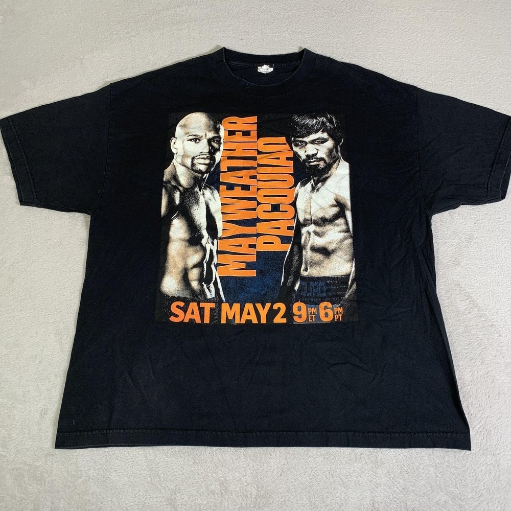 Mayweather Pacquiao Shirt Mens 2XL Black Tale Of The Tape Boxing Tee Las Vegas